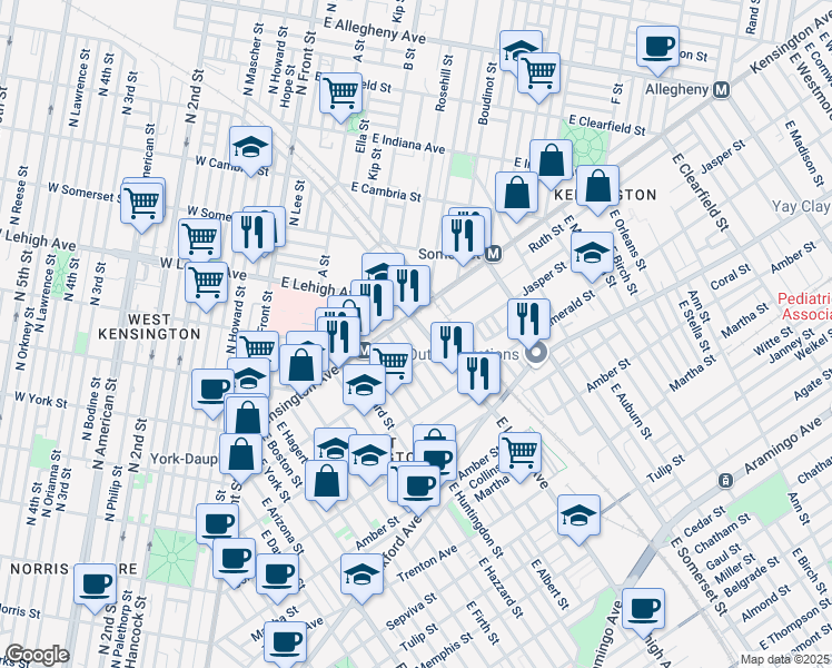 map of restaurants, bars, coffee shops, grocery stores, and more near in Philadelphia