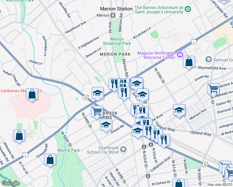 map of restaurants, bars, coffee shops, grocery stores, and more near in Philadelphia