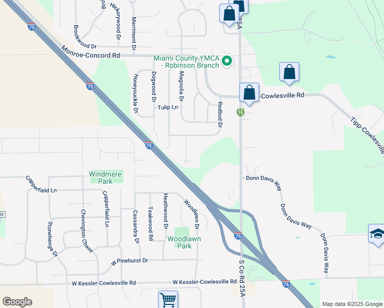 map of restaurants, bars, coffee shops, grocery stores, and more near 3405 Redbud Drive in Troy