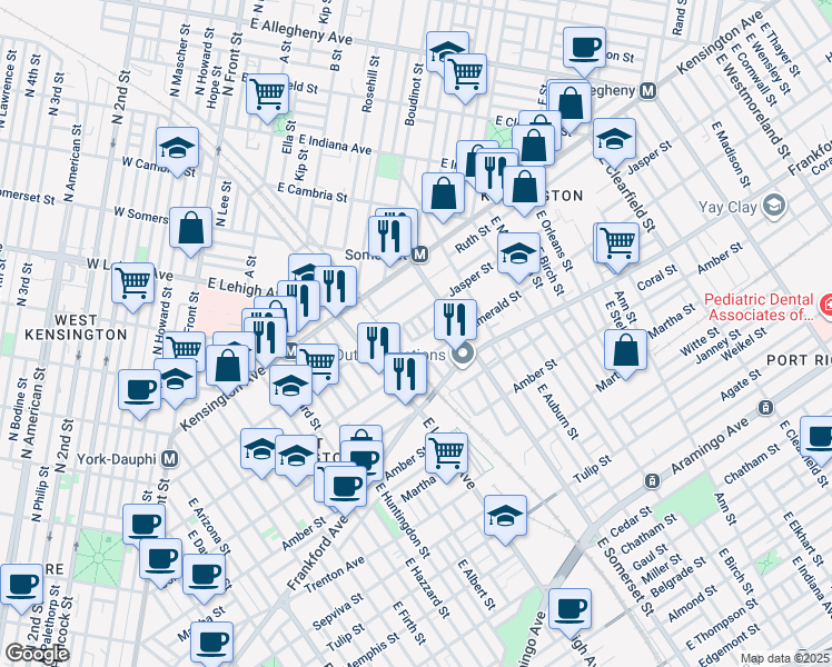 map of restaurants, bars, coffee shops, grocery stores, and more near 1920 East Silver Street in Philadelphia