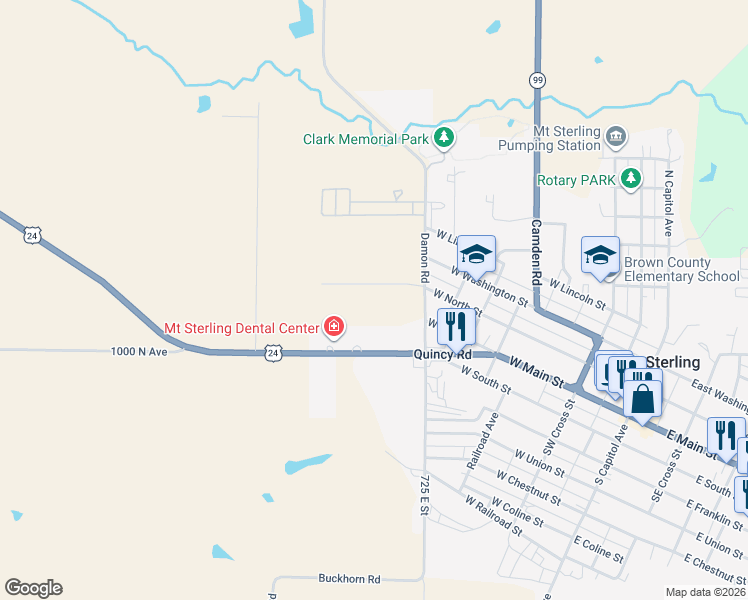 map of restaurants, bars, coffee shops, grocery stores, and more near 617 West North Street in Mount Sterling