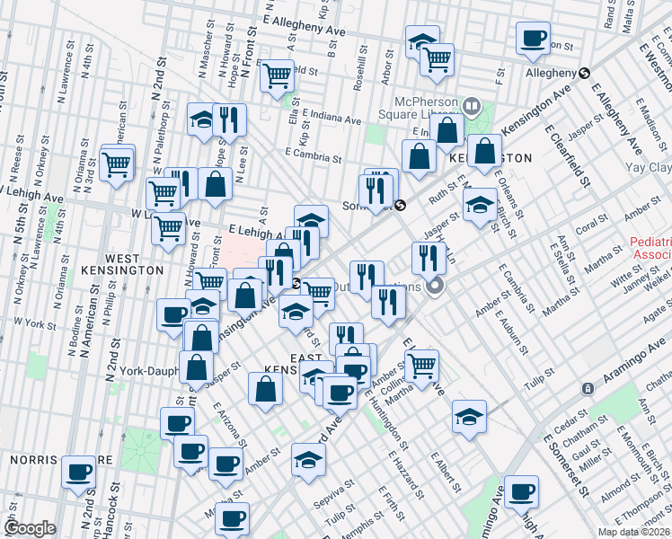 map of restaurants, bars, coffee shops, grocery stores, and more near in Philadelphia