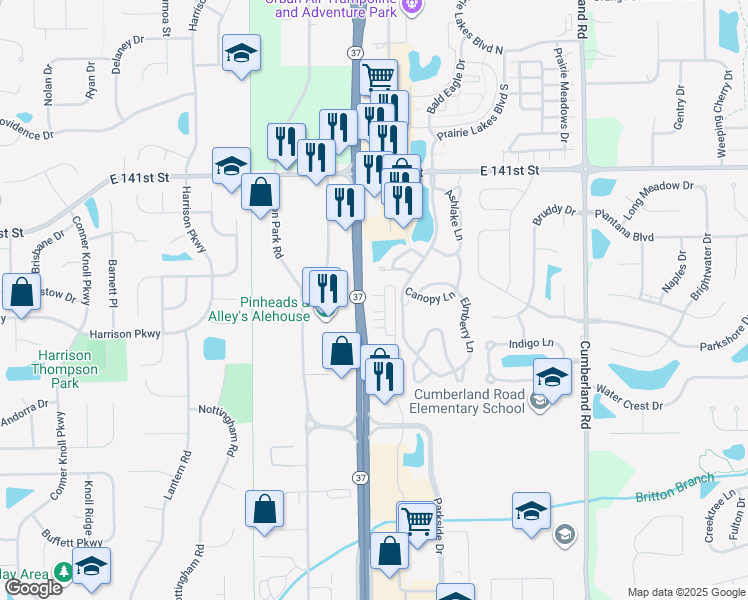map of restaurants, bars, coffee shops, grocery stores, and more near in Hamilton