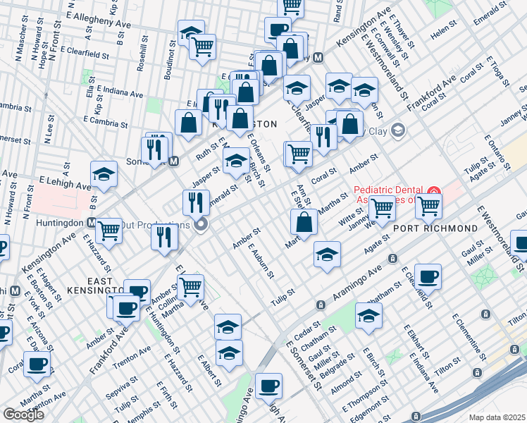 map of restaurants, bars, coffee shops, grocery stores, and more near 2058 East Monmouth Street in Philadelphia