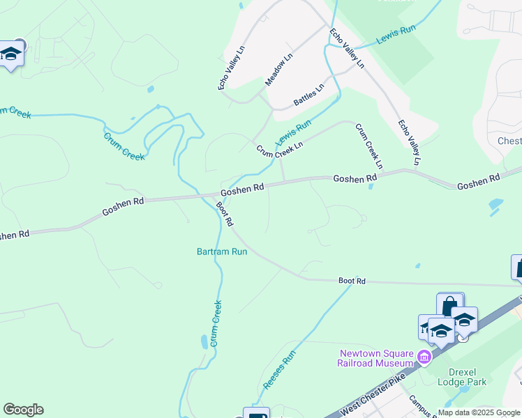 map of restaurants, bars, coffee shops, grocery stores, and more near 2 Woolman Drive in Newtown Square
