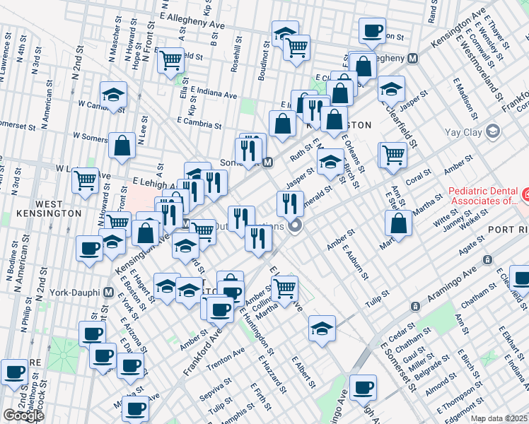map of restaurants, bars, coffee shops, grocery stores, and more near 1918 East Silver Street in Philadelphia
