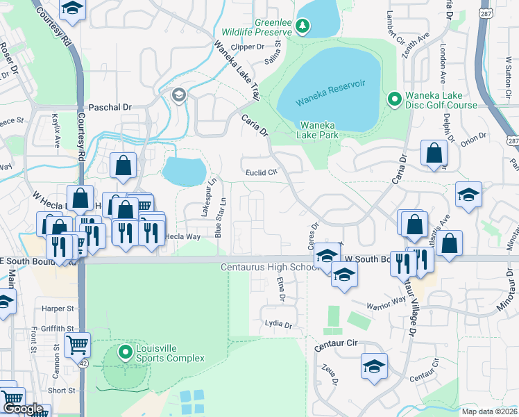 map of restaurants, bars, coffee shops, grocery stores, and more near 886 Cimarron Drive in Lafayette