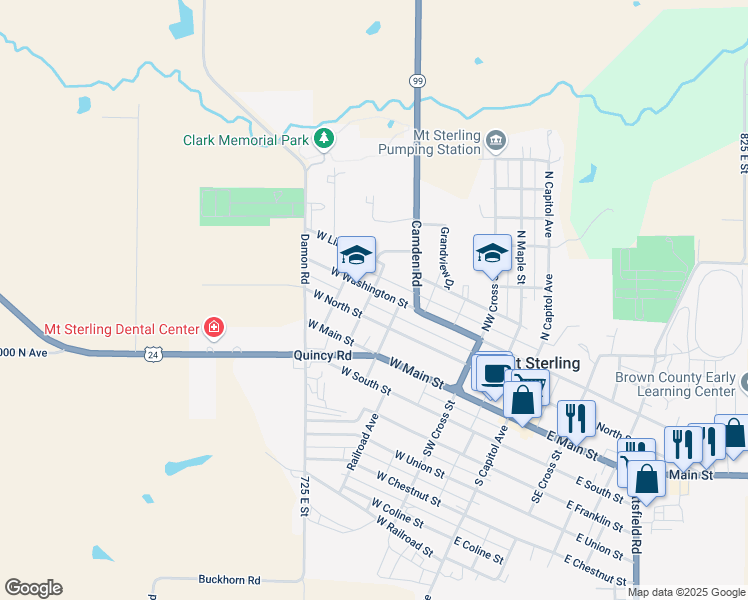 map of restaurants, bars, coffee shops, grocery stores, and more near 401-413 West Washington Street in Mount Sterling