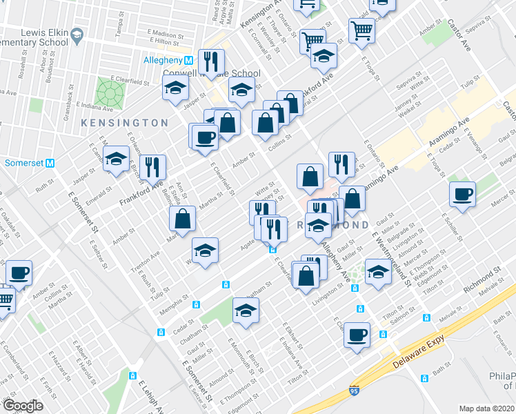 map of restaurants, bars, coffee shops, grocery stores, and more near 3127 Janney Street in Philadelphia