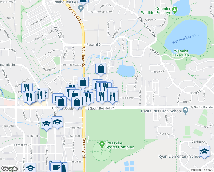 map of restaurants, bars, coffee shops, grocery stores, and more near 1855 Plaza Drive in Louisville