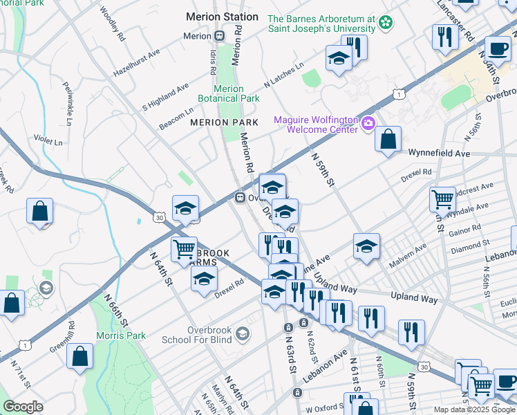 map of restaurants, bars, coffee shops, grocery stores, and more near in Philadelphia