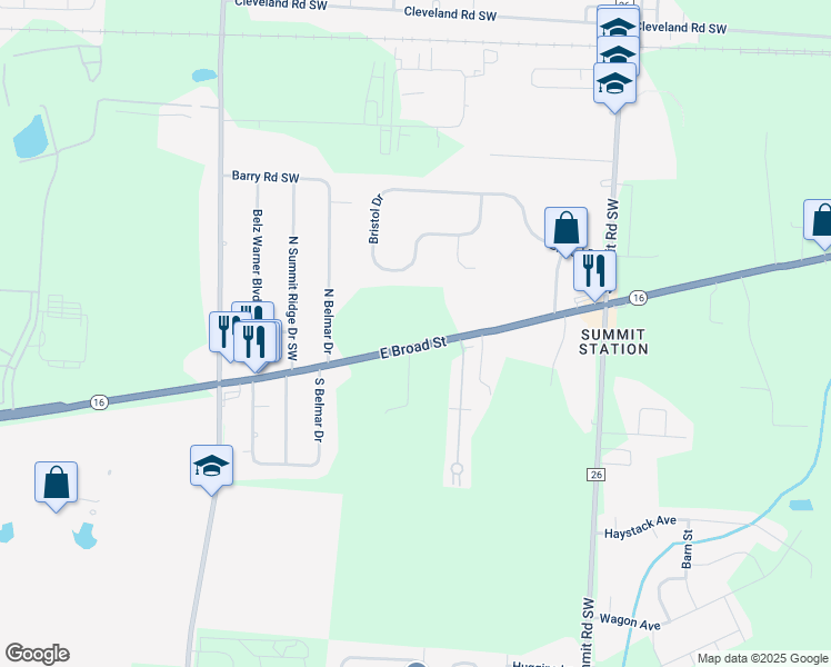 map of restaurants, bars, coffee shops, grocery stores, and more near 14664 East Broad Street in Reynoldsburg