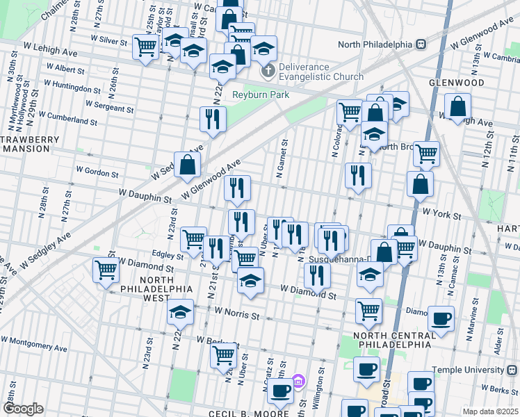 map of restaurants, bars, coffee shops, grocery stores, and more near 2313 North 20th Street in Philadelphia