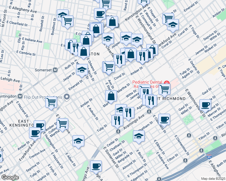 map of restaurants, bars, coffee shops, grocery stores, and more near 2122 Ann Street in Philadelphia