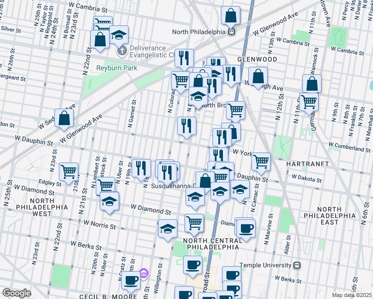 map of restaurants, bars, coffee shops, grocery stores, and more near 2348 North 16th Street in Philadelphia