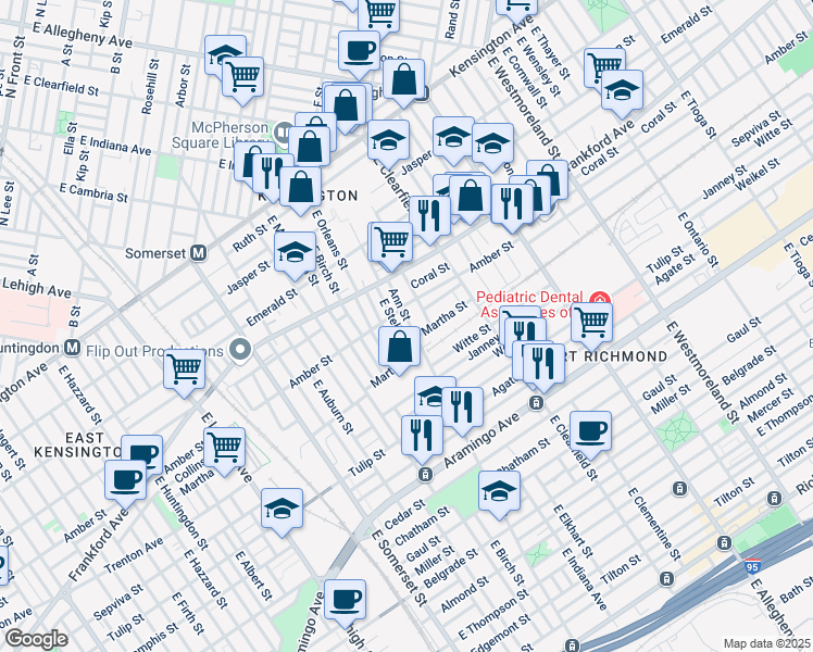 map of restaurants, bars, coffee shops, grocery stores, and more near 2122 Ann Street in Philadelphia