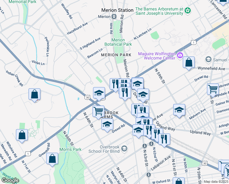 map of restaurants, bars, coffee shops, grocery stores, and more near 6300 City Avenue in Philadelphia
