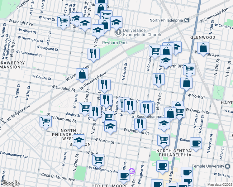 map of restaurants, bars, coffee shops, grocery stores, and more near 2316 North Opal Street in Philadelphia