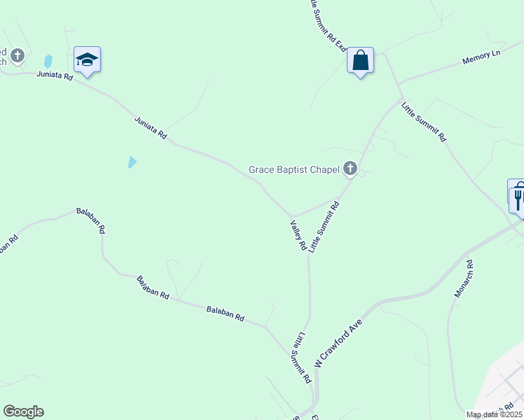map of restaurants, bars, coffee shops, grocery stores, and more near 155 Juniata Road in Dunbar