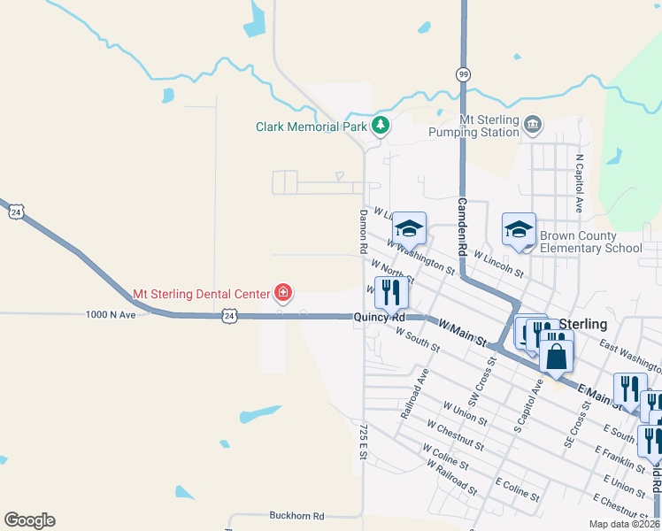 map of restaurants, bars, coffee shops, grocery stores, and more near 617 West North Street in Mount Sterling