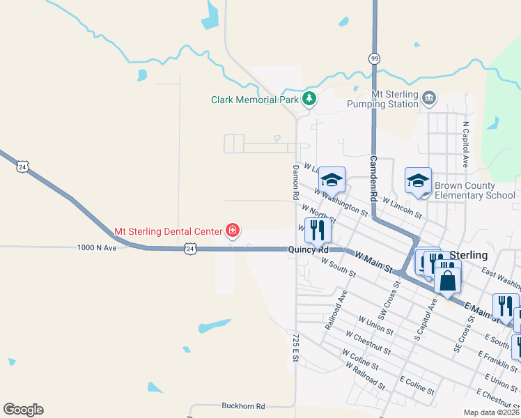 map of restaurants, bars, coffee shops, grocery stores, and more near 617 West North Street in Mount Sterling
