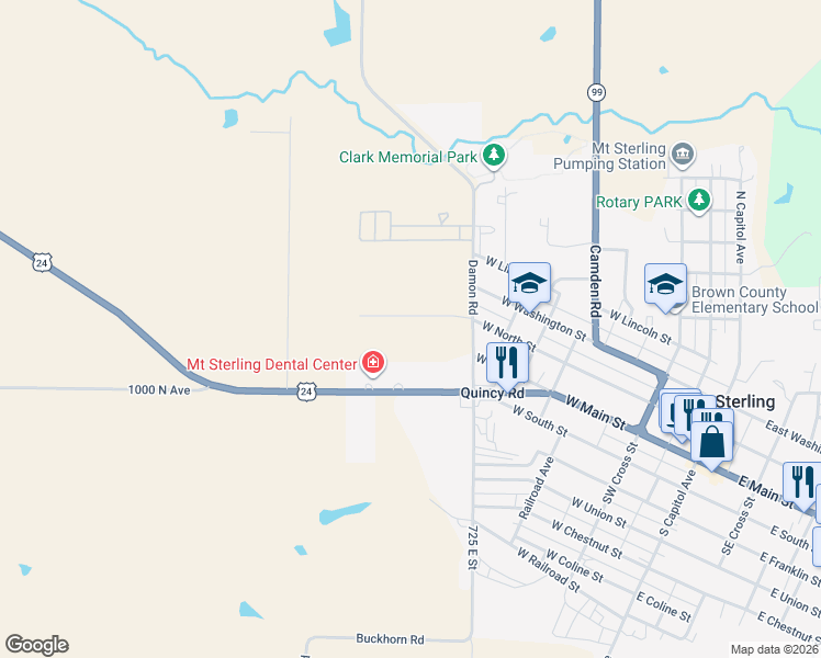 map of restaurants, bars, coffee shops, grocery stores, and more near 617 West North Street in Mount Sterling