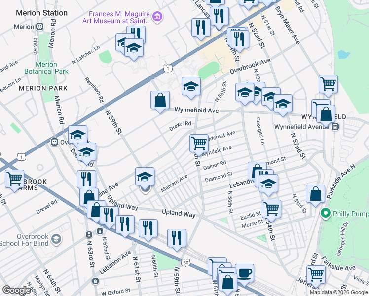 map of restaurants, bars, coffee shops, grocery stores, and more near in Philadelphia