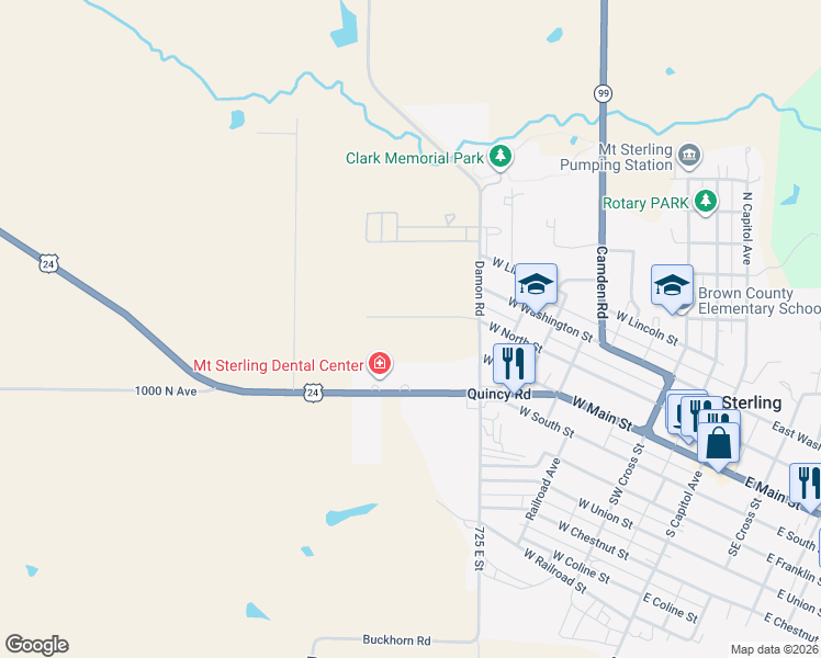 map of restaurants, bars, coffee shops, grocery stores, and more near 617 West North Street in Mount Sterling