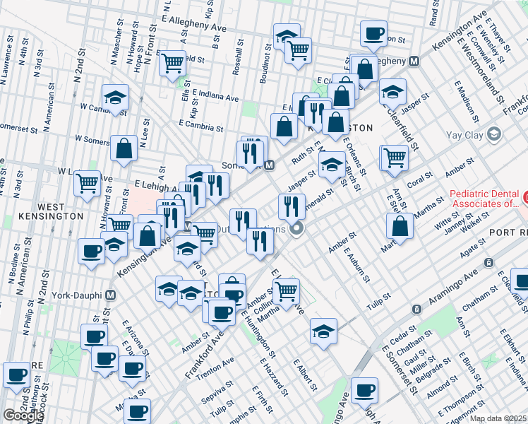 map of restaurants, bars, coffee shops, grocery stores, and more near 1908 East Silver Street in Philadelphia