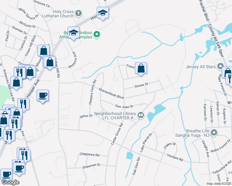 map of restaurants, bars, coffee shops, grocery stores, and more near 1005 Majorca Court in Toms River