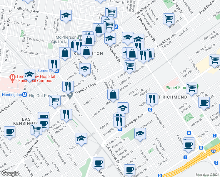 map of restaurants, bars, coffee shops, grocery stores, and more near 2056 Bellmore Street in Philadelphia