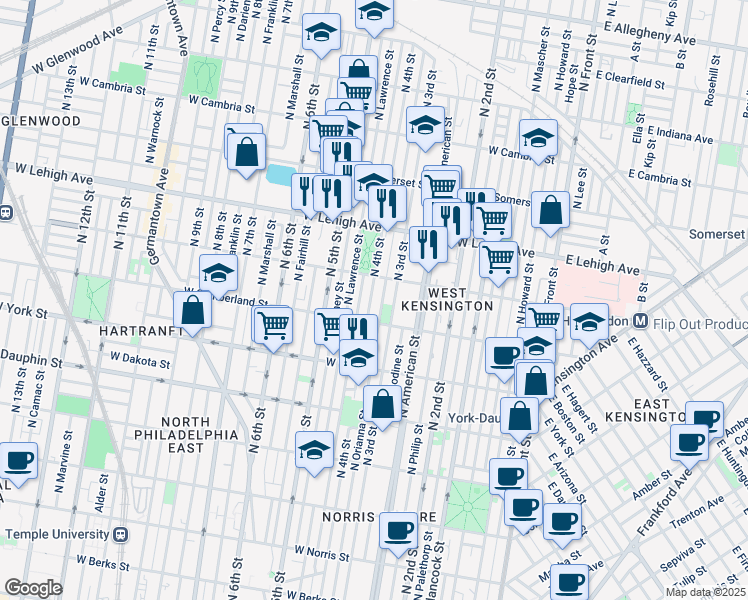 map of restaurants, bars, coffee shops, grocery stores, and more near 2566 North 3rd Street in Philadelphia