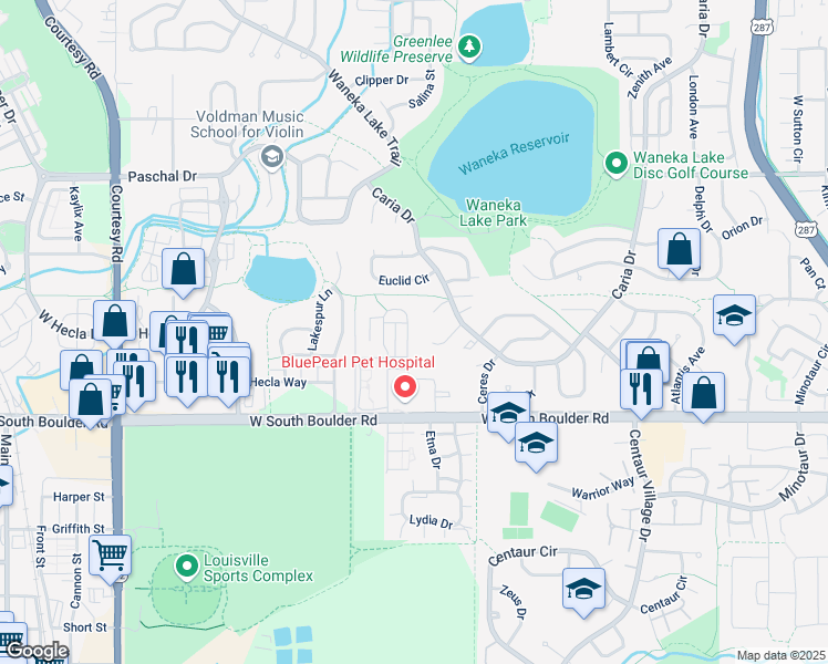 map of restaurants, bars, coffee shops, grocery stores, and more near 831 Cimarron Drive in Lafayette