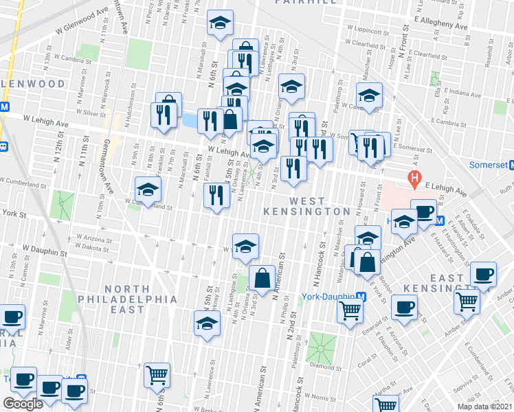 map of restaurants, bars, coffee shops, grocery stores, and more near 2533 North 4th Street in Philadelphia