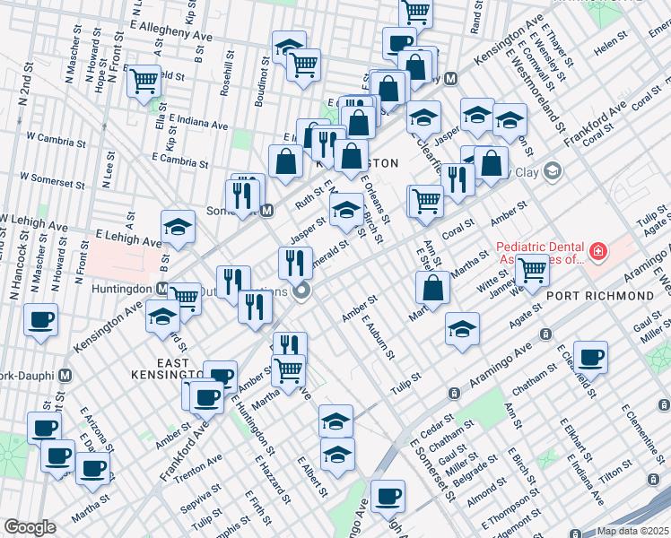 map of restaurants, bars, coffee shops, grocery stores, and more near 2834 Frankford Avenue in Philadelphia