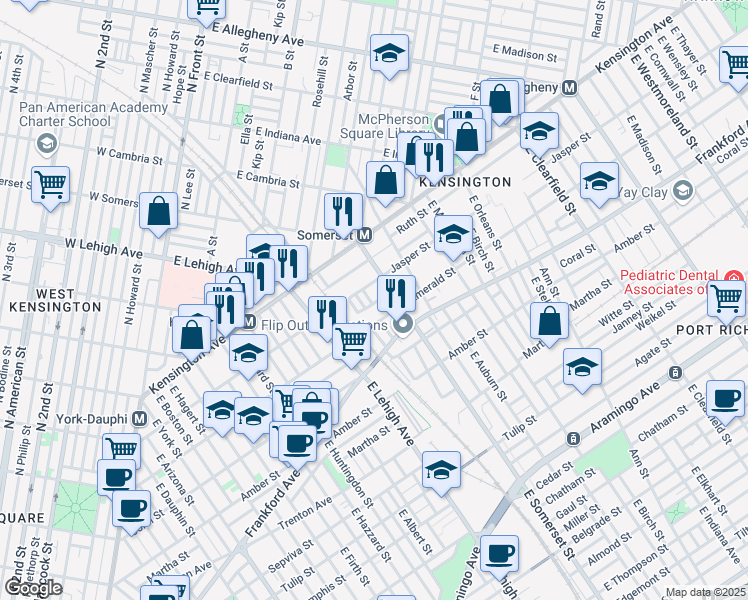 map of restaurants, bars, coffee shops, grocery stores, and more near 2754 Helen Street in Philadelphia