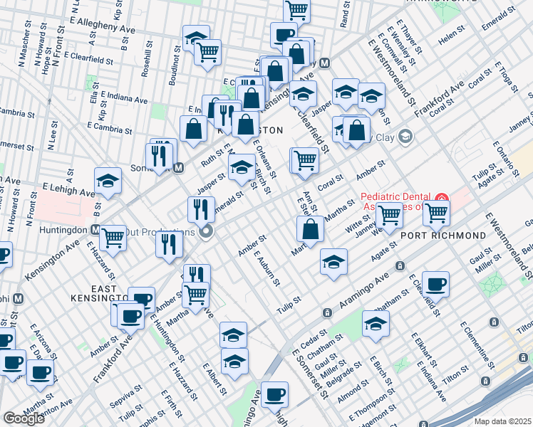 map of restaurants, bars, coffee shops, grocery stores, and more near 2044 East Monmouth Street in Philadelphia