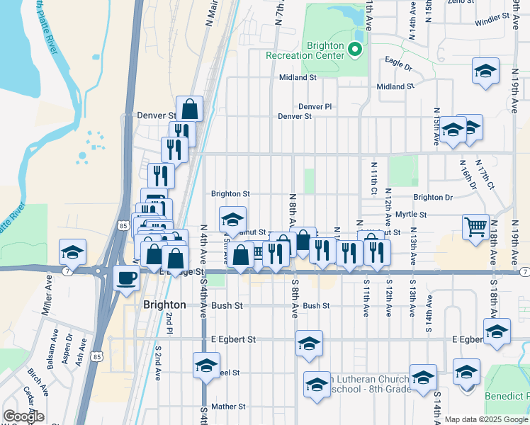 map of restaurants, bars, coffee shops, grocery stores, and more near 168 North 7th Avenue in Brighton