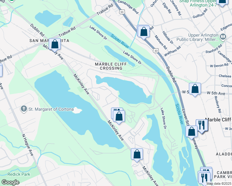 map of restaurants, bars, coffee shops, grocery stores, and more near 2550 Quarry Lake Drive in Columbus