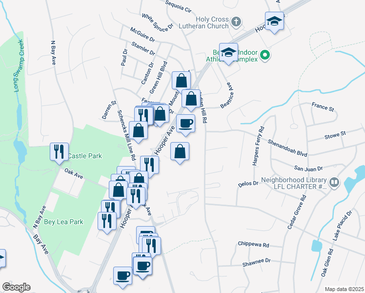 map of restaurants, bars, coffee shops, grocery stores, and more near 1331 Hooper Avenue in Toms River