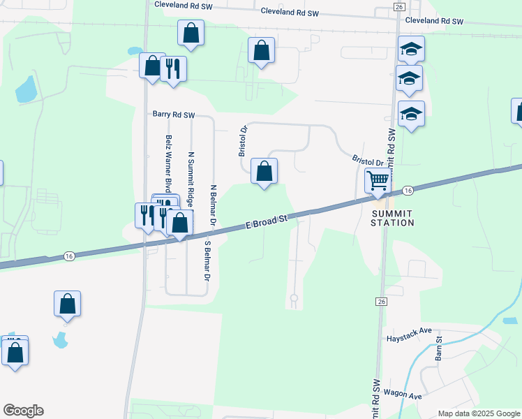 map of restaurants, bars, coffee shops, grocery stores, and more near 14664 East Broad Street in Reynoldsburg