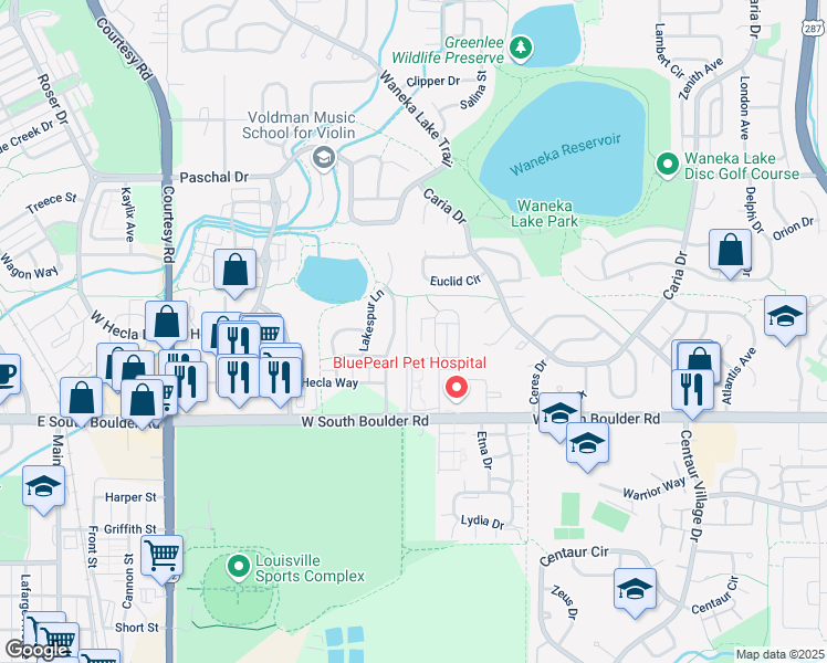 map of restaurants, bars, coffee shops, grocery stores, and more near 913 Sage Court in Lafayette