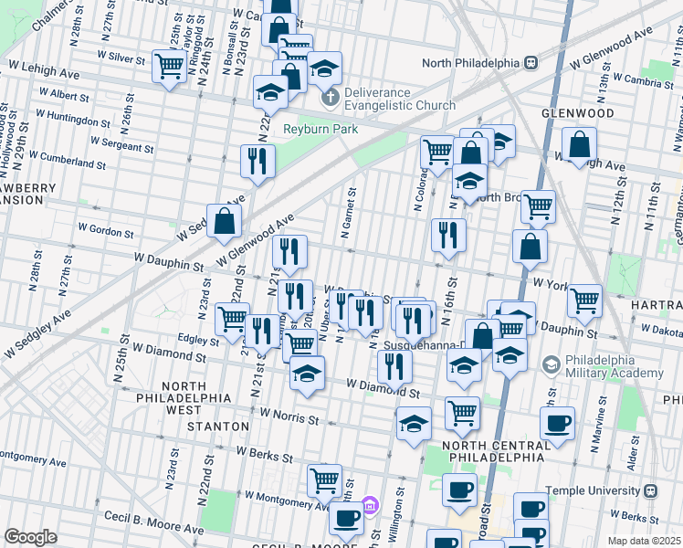 map of restaurants, bars, coffee shops, grocery stores, and more near 2349 North 19th Street in Philadelphia