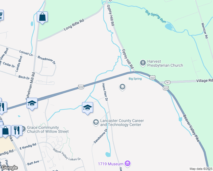 map of restaurants, bars, coffee shops, grocery stores, and more near 410 Hans Herr Drive in Lancaster