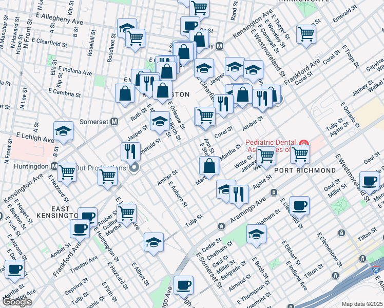map of restaurants, bars, coffee shops, grocery stores, and more near 2070 East Orleans Street in Philadelphia