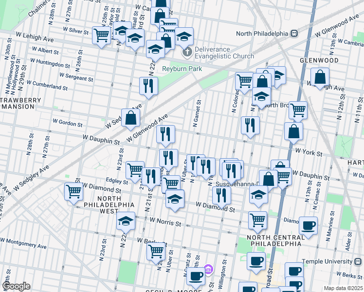 map of restaurants, bars, coffee shops, grocery stores, and more near 2321 North 20th Street in Philadelphia