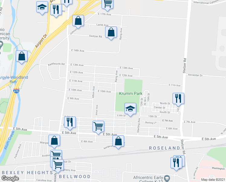 map of restaurants, bars, coffee shops, grocery stores, and more near 891 Rarig Avenue in Columbus