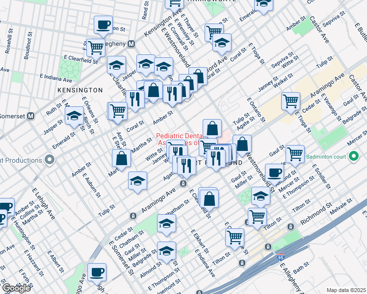 map of restaurants, bars, coffee shops, grocery stores, and more near 3158 Weikel Street in Philadelphia