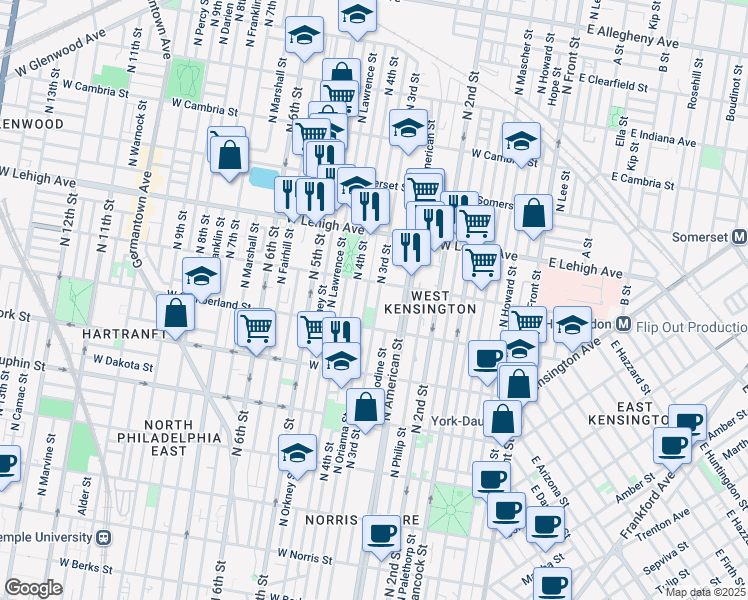 map of restaurants, bars, coffee shops, grocery stores, and more near 2544 North 3rd Street in Philadelphia