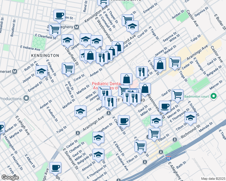 map of restaurants, bars, coffee shops, grocery stores, and more near 3171 Weikel Street in Philadelphia